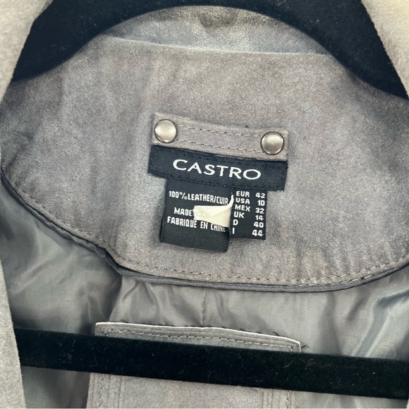 CASTRO Leather jacket genuine leather moto jacket green grey color - Picture 2 of 16